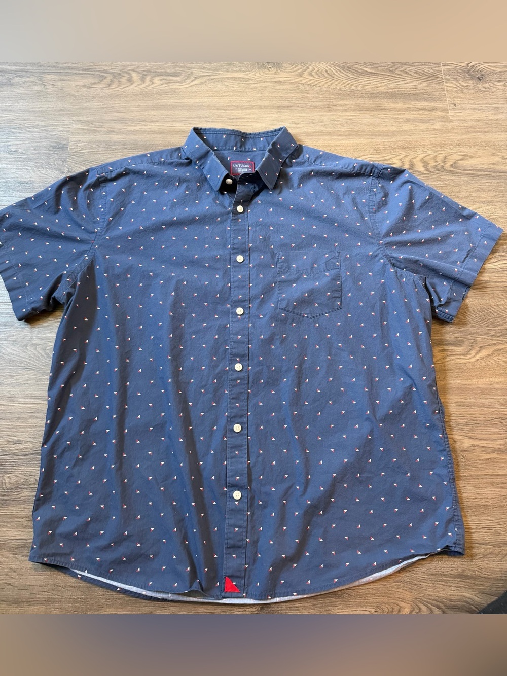 Untuckit Men Decoy Geometric Casual Button-Up Shirt Size XXL Blue Short Sleeve